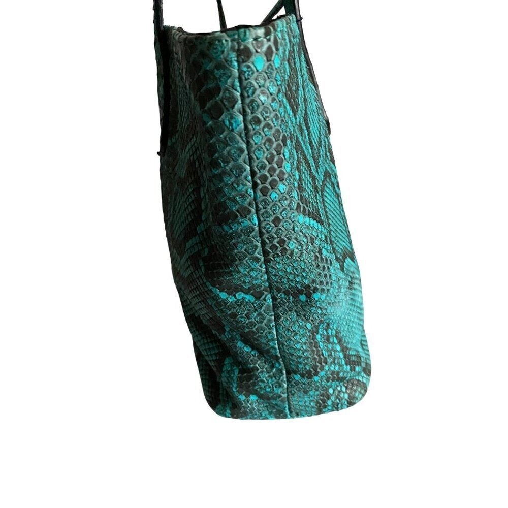 Lucchese Python Leather Tote Bag Turquoise Black Western Luxury Shoulder Bag - Picture 6 of 13